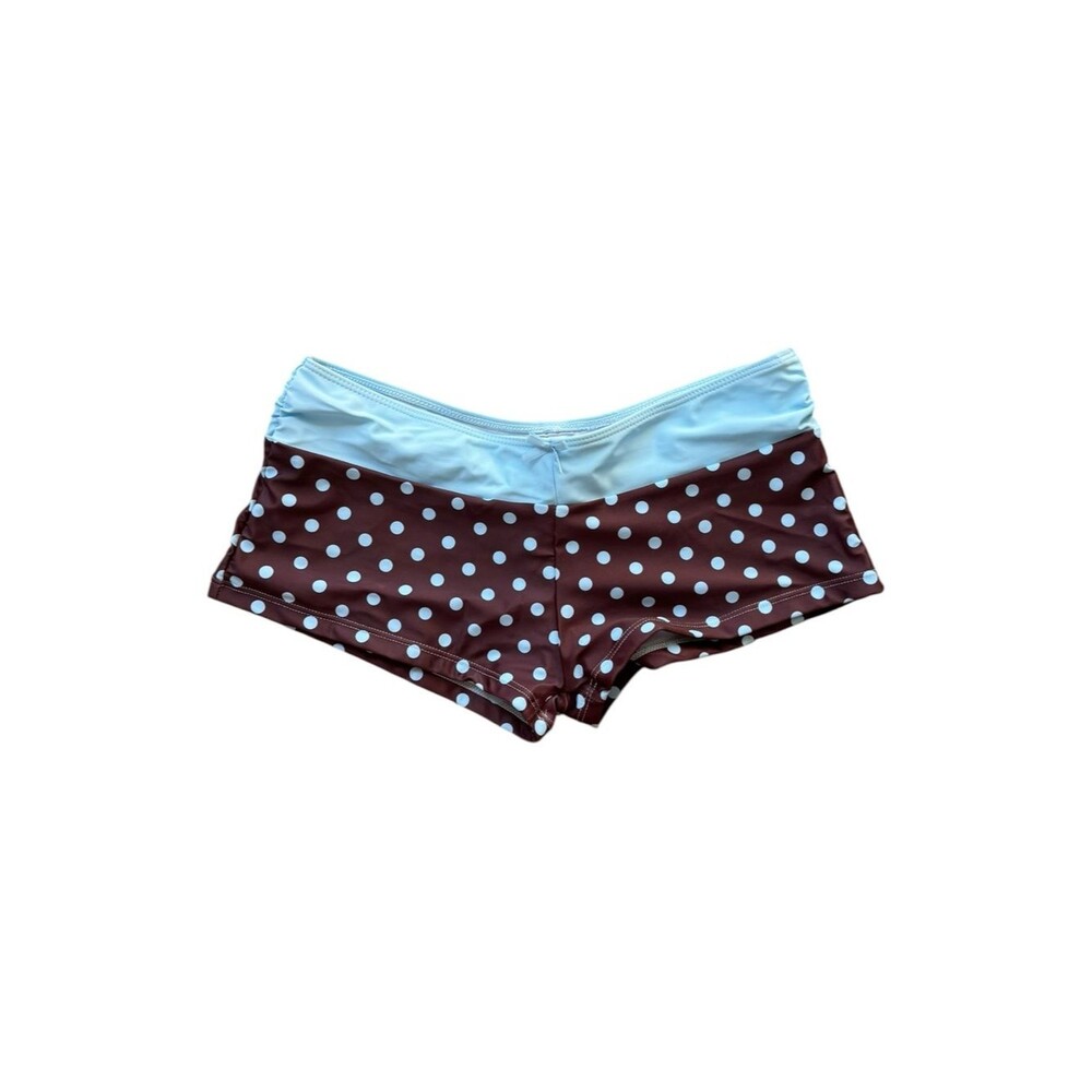 Y2K Micro Swim Shorts Blue Brown Polka Dot S